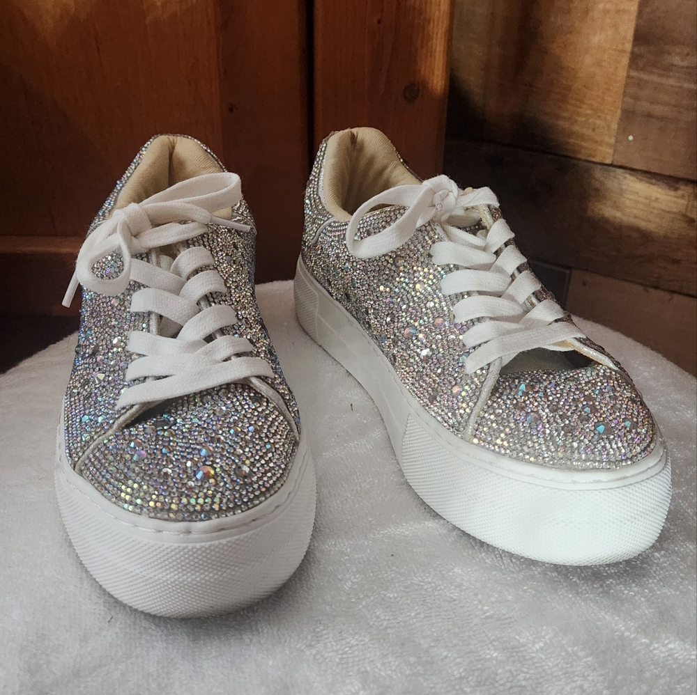 Betsy Johnson Gorgeous Rhinestone Sparkling Silver Womens Platform Whimsy Size 6 - Picture 8 of 16